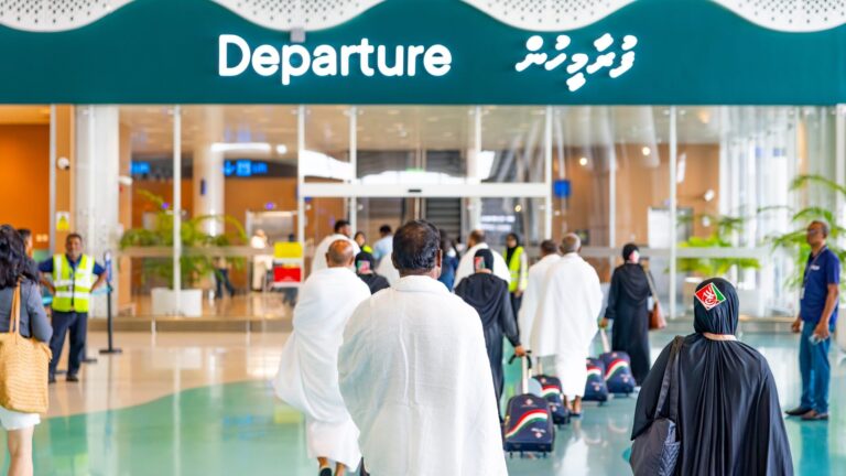 2026 ވަނަ އަހަރު ރާއްޖެއިން ހައްޖަށް ދިއުމަށް، ހައްޖުވެރިން އެއާޕޯޓުގައި- ފޮޓޯ: ހައްޖު ކޯޕަރޭޝަން